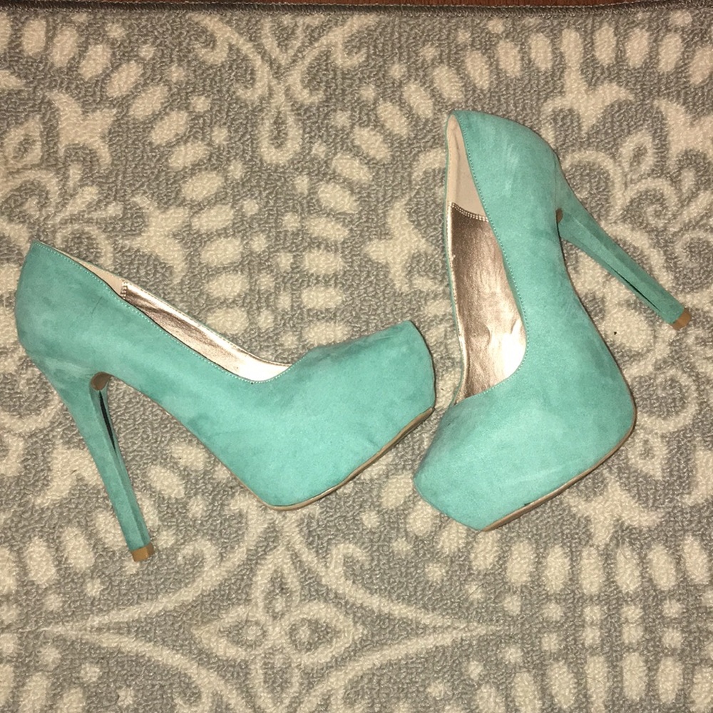 Turquoise suede heels